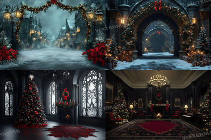 Gothic Christmas Backdrops, Black Christmas Backdrop, Gothic Festive Dark Hue Christmas Photography Backgrounds, Photoshop - 3:2 Ratio