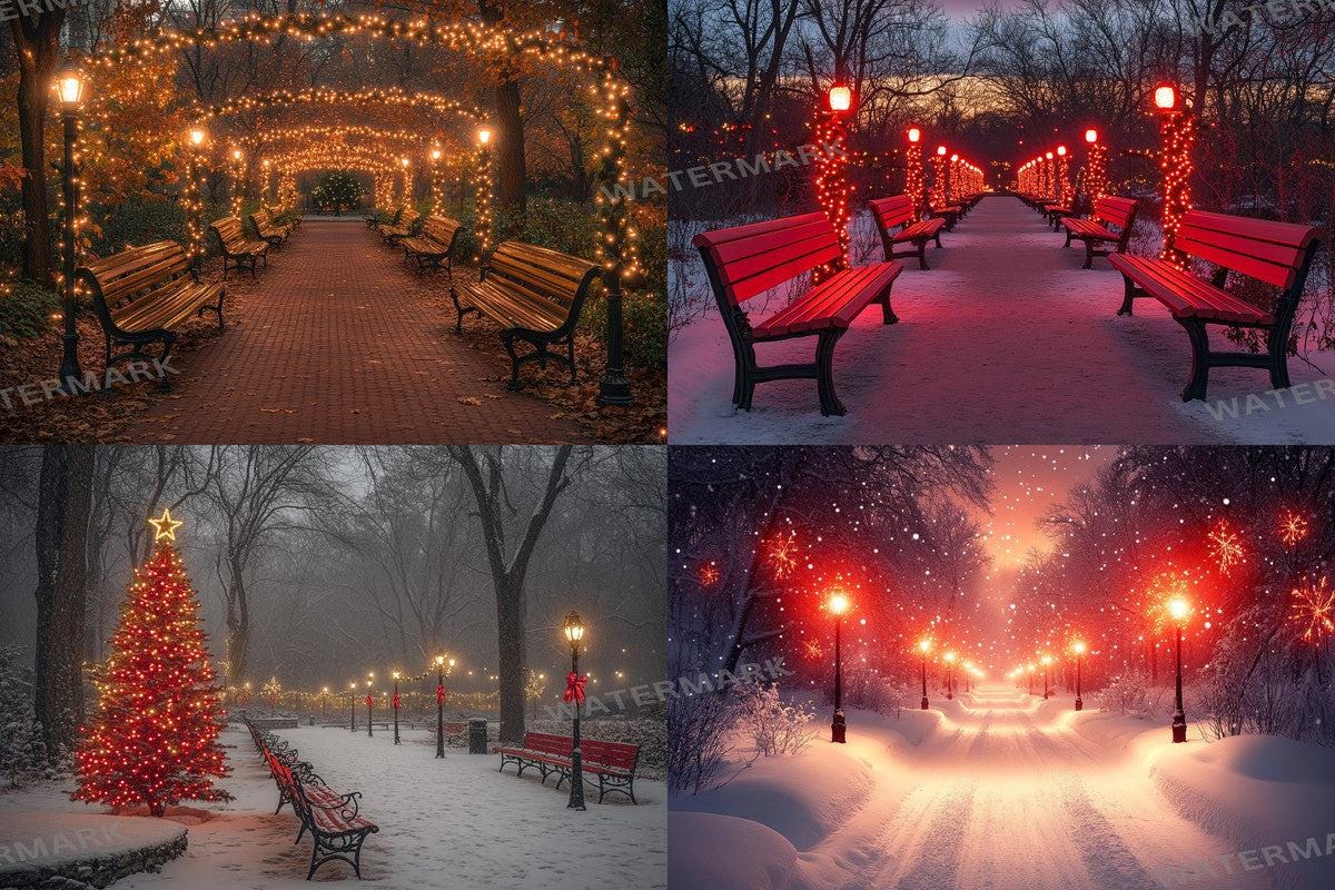 Christmas Park Scene Backdrops for Photography Overlay - Warm  Inviting Aesthetic 00x00px