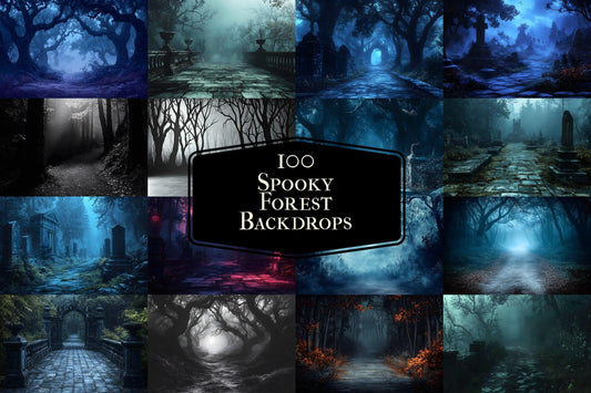 Spooky Forest Backdrops, Haunted Forest Backgrounds, Halloween Digital Scenes, Photoshop, Eerie Photography Overlays, Haunted Woodlands