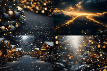 Black and Gold Christmas Backdrops: Luxury Christmas Background, Xmas, Photography Backdrops - Photoshop Digital Backdrops and Overlays