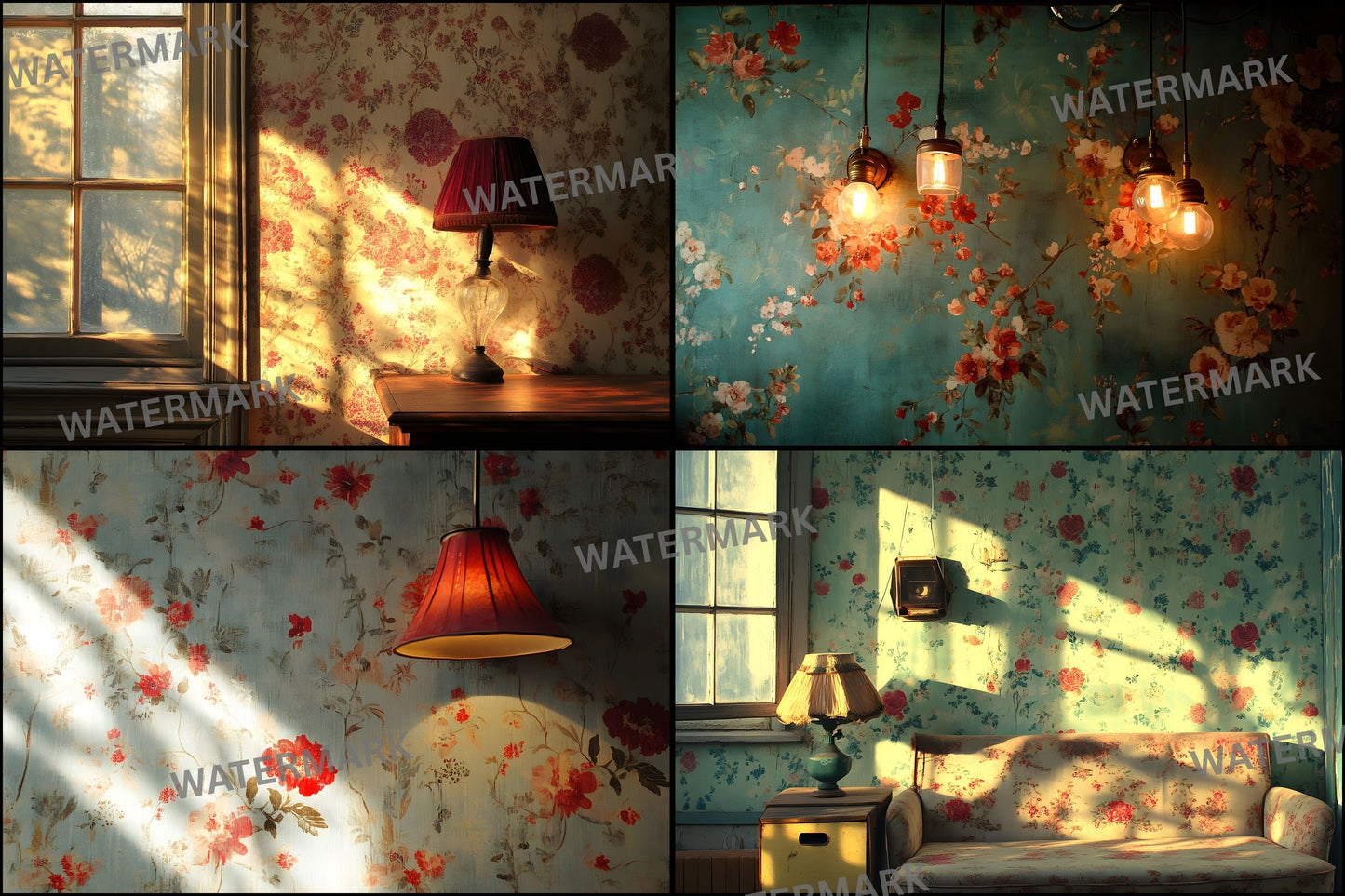 Vintage Wallpaper Room Digital Backdrop, Photography Backgrounds, Antique Interior Photo Prop, High-Res Image for Photographers