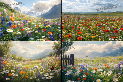 Wildflower Digital Backdrop Set, Botanical Photography Backgrounds, Ratios, Floral Photo Overlays, Spring Scene, Nature Inspired