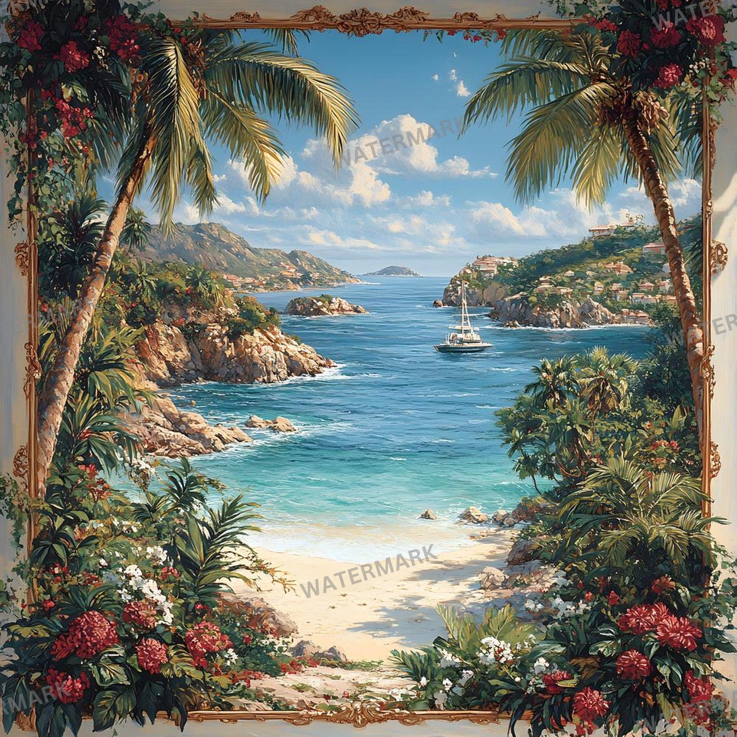 Tropical Paradise Backdrops - Stunning Beach, Sunset & Crystal Waters Digital Backgrounds - Beach Portrait Studio Backgrounds