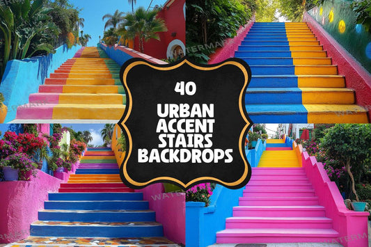 Urban Stairs Photography Backdrops PNGs - Warm Aesthetic Overlays for Digital Art and Photo Editing 00x00px Commercial Use