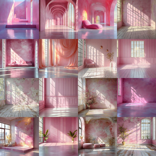Pink Pastel Backdrops - Room Interiors, Photography Backdrops, Pastel Rooms, Maternity Digital Backdrop, Wedding Studio Overlays