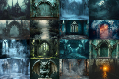 Gothic Backdrops for Photography, Dark Digital Backgrounds, Spooky Photoshop Overlays, Halloween Backdrops, Gothic Scenes & PNG Overlays