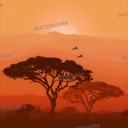 African Safari Sunset Digital Backdrop, Trees Photography Background for Wildlife, Nature Photo, Square High-Resolution Image, Instant Download