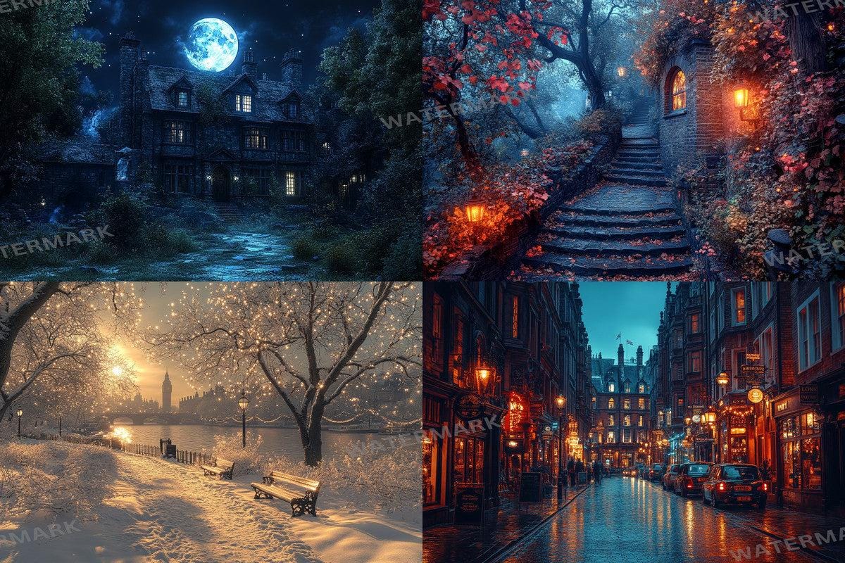 VICTORIAN LONDON BACKDROP - Night Photography Overlay for Photoshop