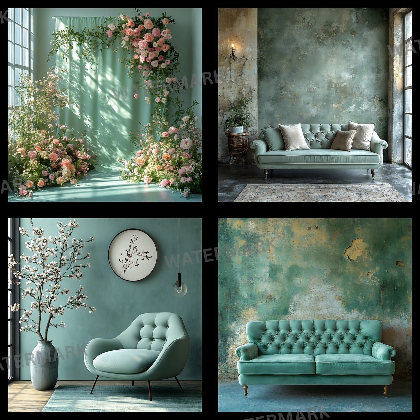 Pastel Green Photography Backdrop, Serene Square Digital Background for Portrait, Newborn, and Product Photography, Soft Hues, Dreamy Photo Booth Prop