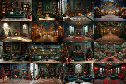 Green Christmas Backdrops, Christmas Background, Christmas Scene, Digital Christmas Wallpapers, Photoshop, Photography Backdrops - 3:2 Ratio