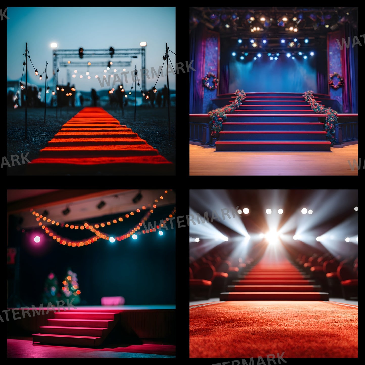 Theater Stage Digital Backdrop, Red Stairs Photography Background, Image for Dramatic Portraits, Theatrical Photo Booth Prop