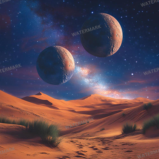 Twin Moons Desert Backdrops for Photoshop Composites, Master Overlays, Space, Planet - Celestial Backgrounds - Moon Digital Wallpapers