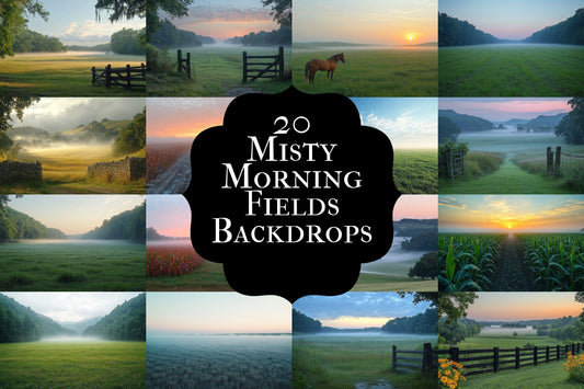 Misty Morning Fields Backdrops, Serene Countryside Digital Backgrounds, Sunrise Nature Photography Props, Rural Landscape Composites