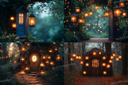 Fairy Lanterns Backdrops | Magical Night Scenes, Glowing Lights | Mystical Fantasy Forest Backgrounds - Photography & Digital Backdrops