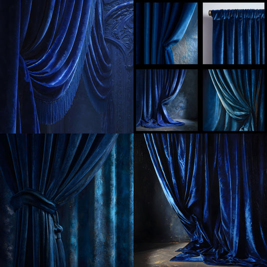 Blue Velvet Curtain Backdrop, Photography Background, Elegant Texture Digital Download, Square Photo Booth Prop, Studio Portrait, Wedding, Party