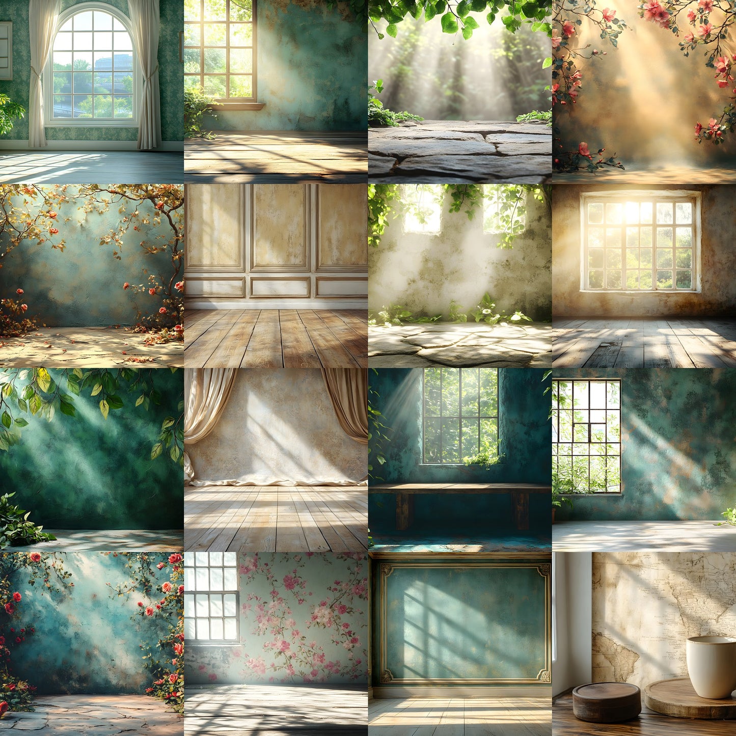 Vintage Sunlit Room Digital Backdrop, Wallpaper Backgrounds, Photography, Cozy Interior Scene, Photo Prop, Dreamy Light