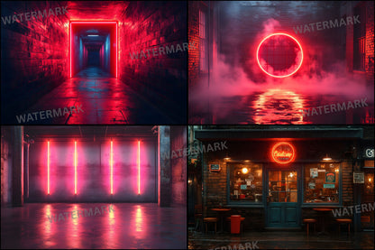 Neon Industrial Rustic Photography Backdrop Set, Urban Digital Backgrounds for Portraits, Graffiti Wall Photo Overlays, LBXD