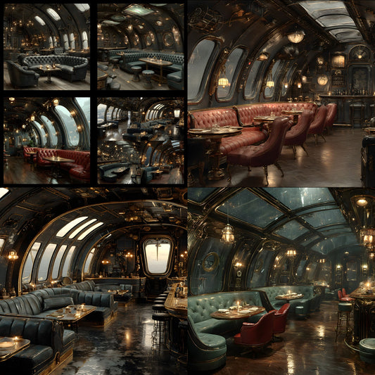 Steampunk Airship Bar Digital Backdrop, Vintage Aviation Background for Photography, Unique Square Photo Booth Prop, Fantasy Steampunk Design