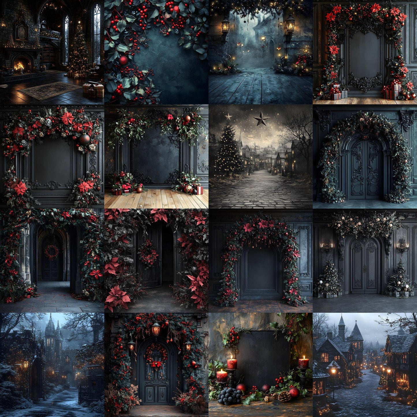 Gothic Christmas Backdrop, Digital Backdrop, Master Overlays, Gothic Black Christmas Backdrop, Festive Digital Download Christmas Background