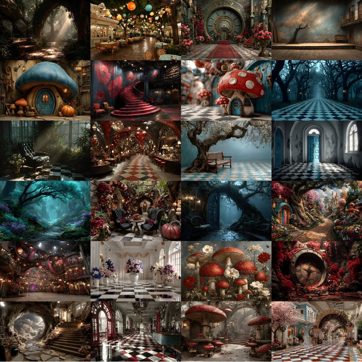 Alice in Wonderland Backdrop Bundle, Whimsical Digital Backgrounds for Photography, Fantasy Portrait Photography, Storybook Theme, Ratio