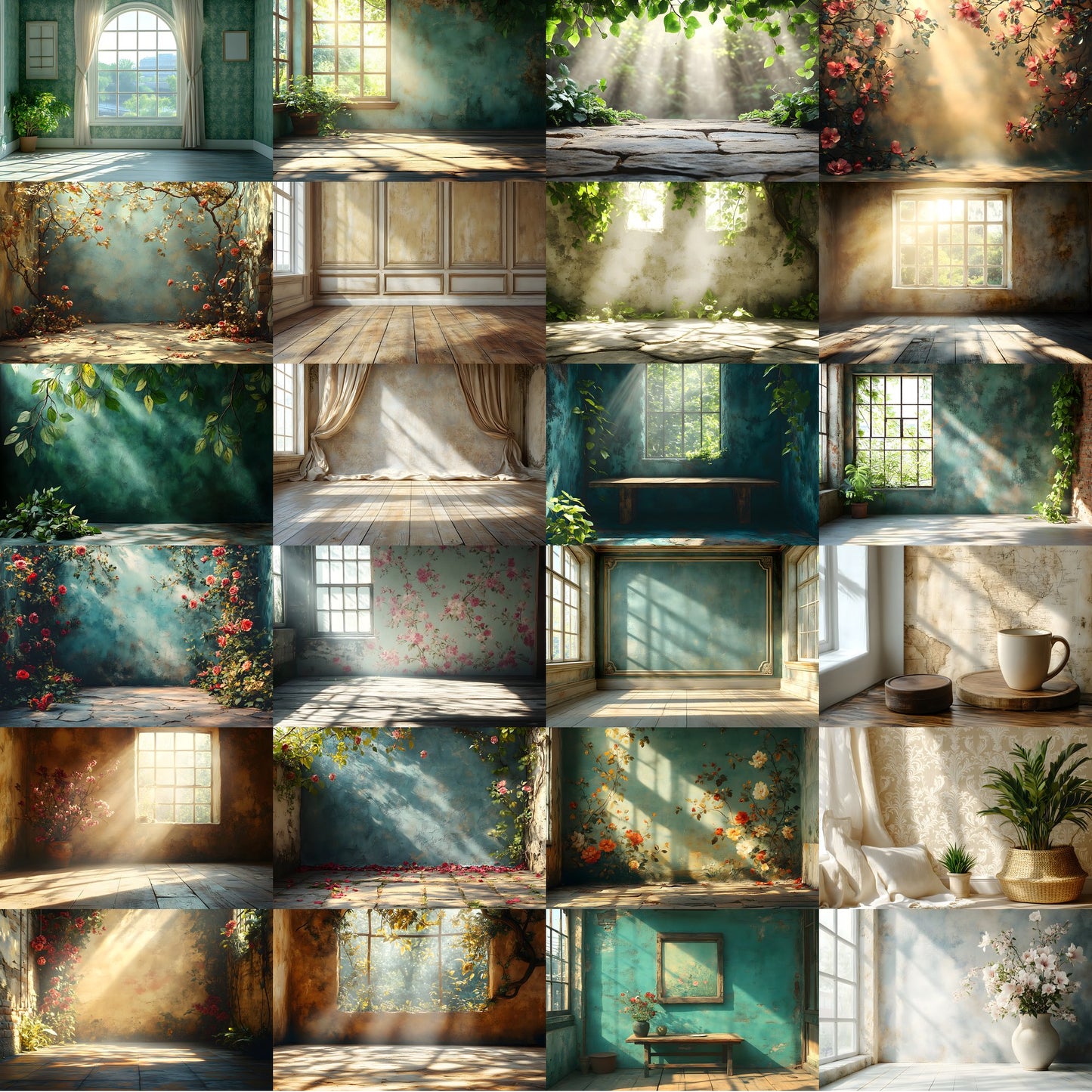 Vintage Sunlit Room Digital Backdrop, Wallpaper Backgrounds, Photography, Cozy Interior Scene, Photo Prop, Dreamy Light