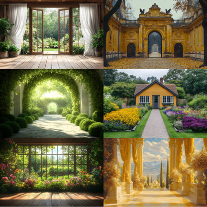 Royal Gold Garden Digital Backdrop, Studio Photography Background, Elegant Wedding Photo Booth, Floral , Fantasy Portrait