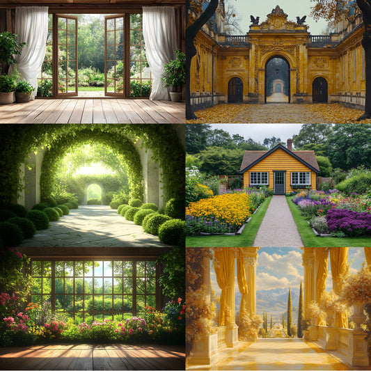 Royal Gold Garden Digital Backdrop, Studio Photography Background, Elegant Wedding Photo Booth, Floral , Fantasy Portrait