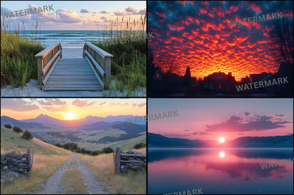 Sunset Photography Backdrop Bundle, Golden Hour Digital Backgrounds, Photo Overlays, Dreamy Sky Textures, Scenic Photography Resources