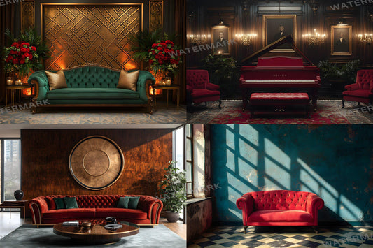 Jazz Age Stage Backdrops - Vintage Art Deco Theater and Gatsby-Inspired Digital Backgrounds for Photography, Photoshop & Master Overlays
