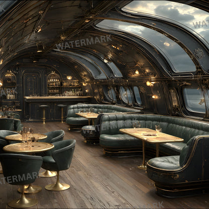 Steampunk Airship Bar Digital Backdrop, Vintage Aviation Background for Photography, Unique Square Photo Booth Prop, Fantasy Steampunk Design
