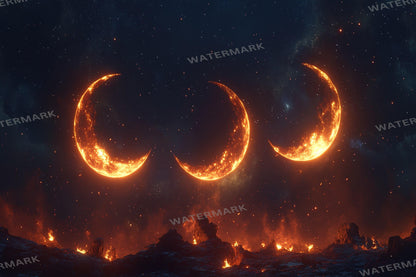 Celestial Moons streaming background, 16:9 ratio. Dreamy moons, starry sky, glowing landscape, digital backdrop. Photography Background