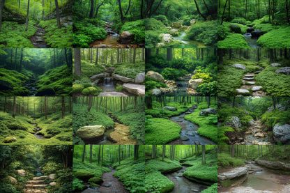 Emerald Ravine Forest Backdrops - Woodland Backgrounds, Lush Green Trees, Nature - Perfect for Photoshop Composites Master Overlays