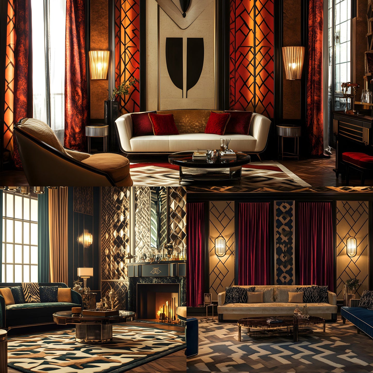 Art Deco Living Room Digital Backdrop, Elegant Interior Background for Photography, Virtual Photo Studio, Zoom Meeting, and Creative Composites