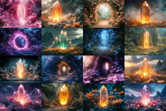 Glowing Crystal Fairy Portal Backdrop: PNGs for Magical Fantasy Photography, Enchanted Gemstone Light Effects, Mystical Gate Backdrop