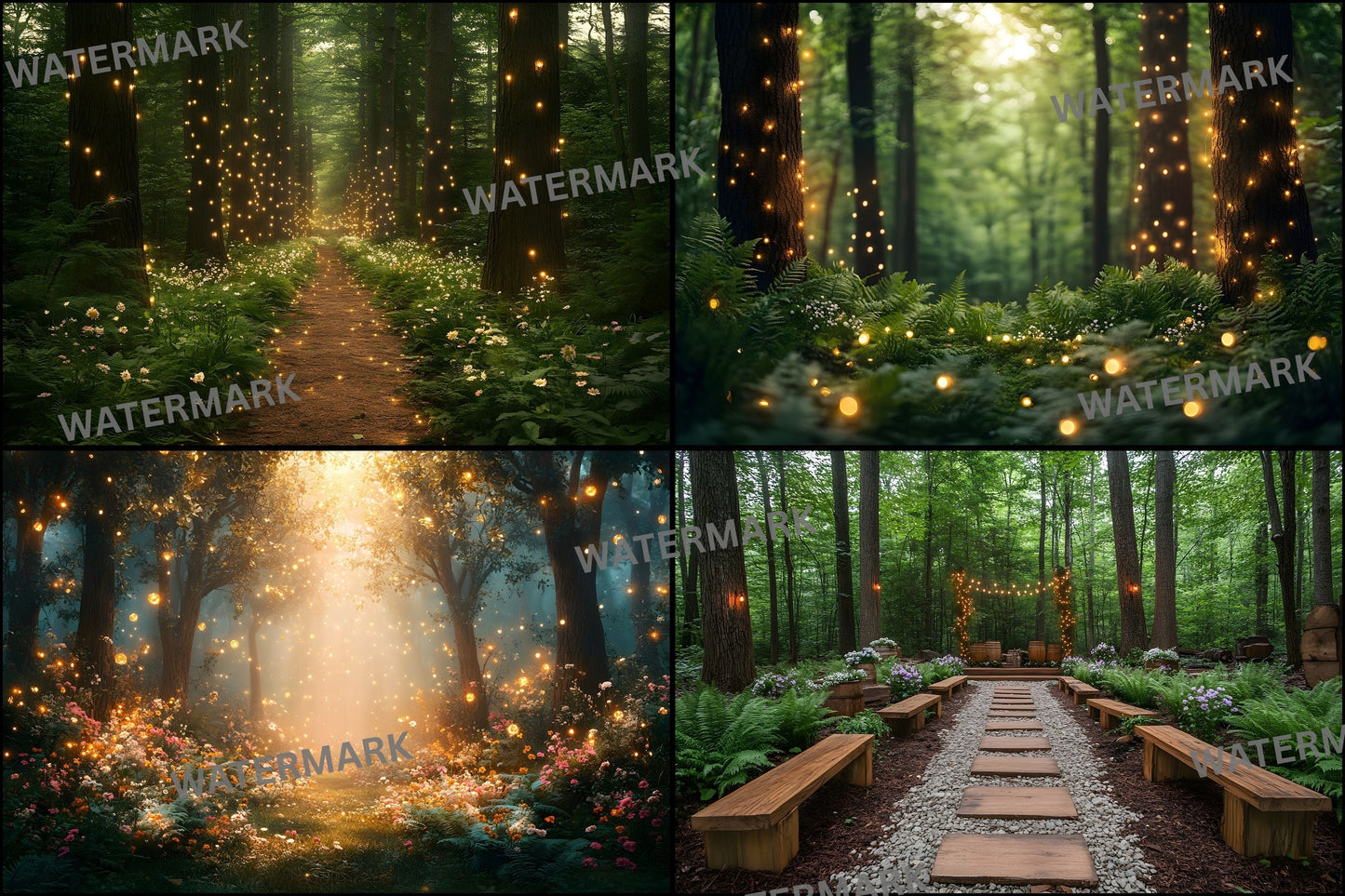 Whimsical Forest Wedding Backdrop Collection, Enchanted Digital Backgrounds for Photographers, Dreamy Photography Overlays