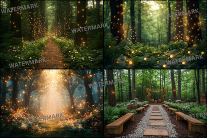 Whimsical Forest Wedding Backdrop Collection, Enchanted Digital Backgrounds for Photographers, Dreamy Photography Overlays