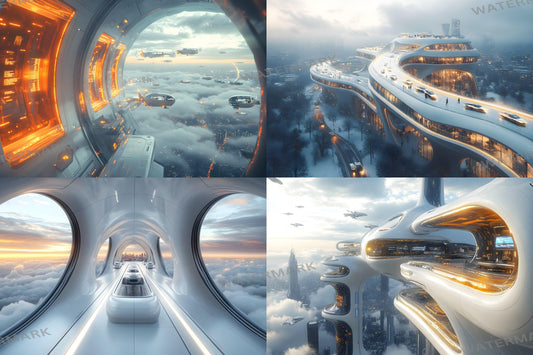 Futuristic Transit Hub Backdrops, Digital Sci-Fi Backgrounds, Hi-Tec City Aesthetic, Photoshop Overlays - Futuristic City Backgrounds