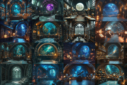 Celestial Witch's Observatory Backdrops - Mystical Astronomy Photography Backgrounds - Magical Night Sky Scenes - School of Wizarding Images