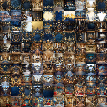 Royal Christmas Backdrops | Nutcracker, London, British | Navy and Gold Christmas Festive Backdrops, Holiday Season Christmas Background