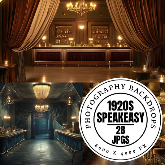 Speakeasy Photography Backdrops - 28 JPGs | Roaring Twenties Digital Backgrounds, Vintage Bar Photo Studio Props