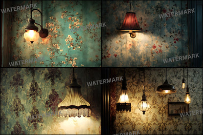 Vintage Wallpaper Room Digital Backdrop, Photography Backgrounds, Antique Interior Photo Prop, High-Res Image for Photographers
