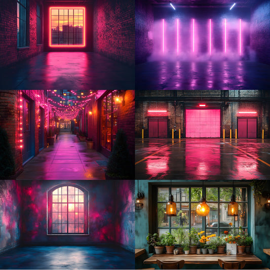 Neon Industrial Rustic Digital Backdrop Bundle, Urban Photography Backgrounds, Graffiti Wall Textures, Photo Overlays, Grunge Art