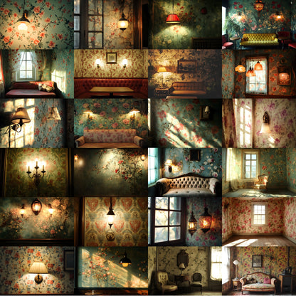 Vintage Wallpaper Room Digital Backdrop, Photography Backgrounds, Antique Interior Photo Prop, High-Res Image for Photographers