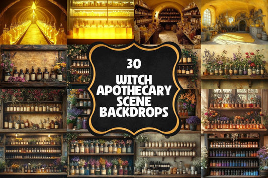 Warm Aesthetic Witch Apothecary Scene Backdrops for Photography - Digital PNGs 00x00px BACKDROP PACK
