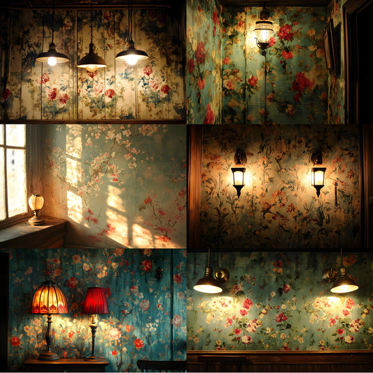 Vintage Wallpaper Room Digital Backdrop, Photography Backgrounds, Antique Interior Photo Prop, High-Res Image for Photographers