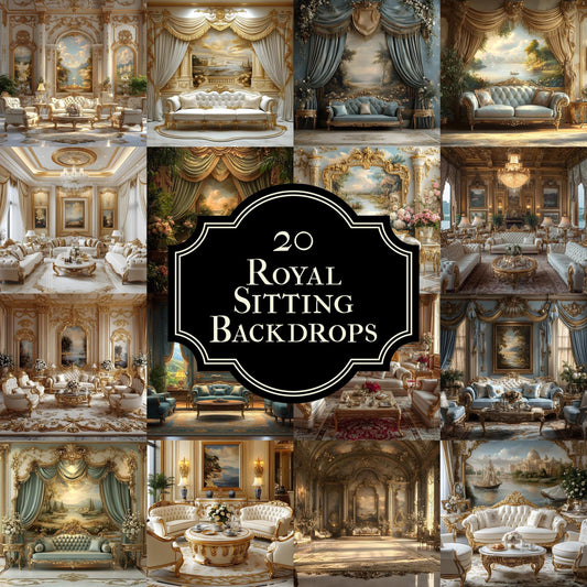 Royal Sitting Backdrops - Regal Digital Backgrounds for Portraits, Branding & Photography - Regal Room Backgrounds - Luxury Backdrops