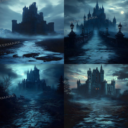 Castle Backdrops | Fantasy Castle Backgrounds | Medieval Scenes - Gothic, Halloween, Witchcraft Castle Backgrounds - Digital Backdrops