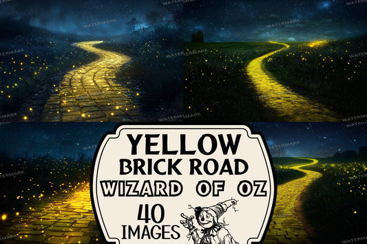 Wizard of Oz Backdrops | Digital Fantasy Story Backgrounds | Glowing Yellow Brick Road Backdrop | Magical Night | 4Wizard of Oz Images