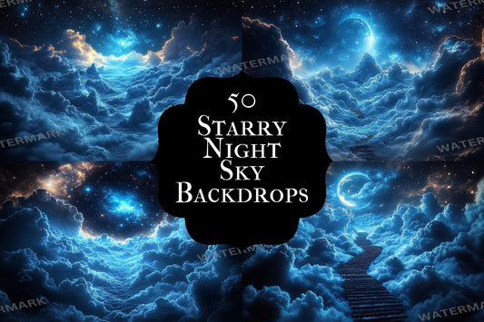 Starry Night Sky Backdrop: 5PNGs for Celestial Galaxy Photography, Cosmic Space Universe Scenes, Twinkling Star Digital Backdrops.