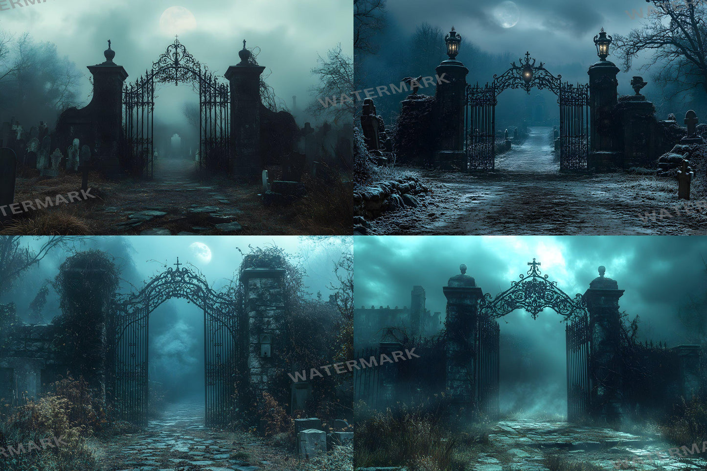 Spooky Graveyard Gate Backdrop | Gothic Digital Background | Halloween Photography Scene